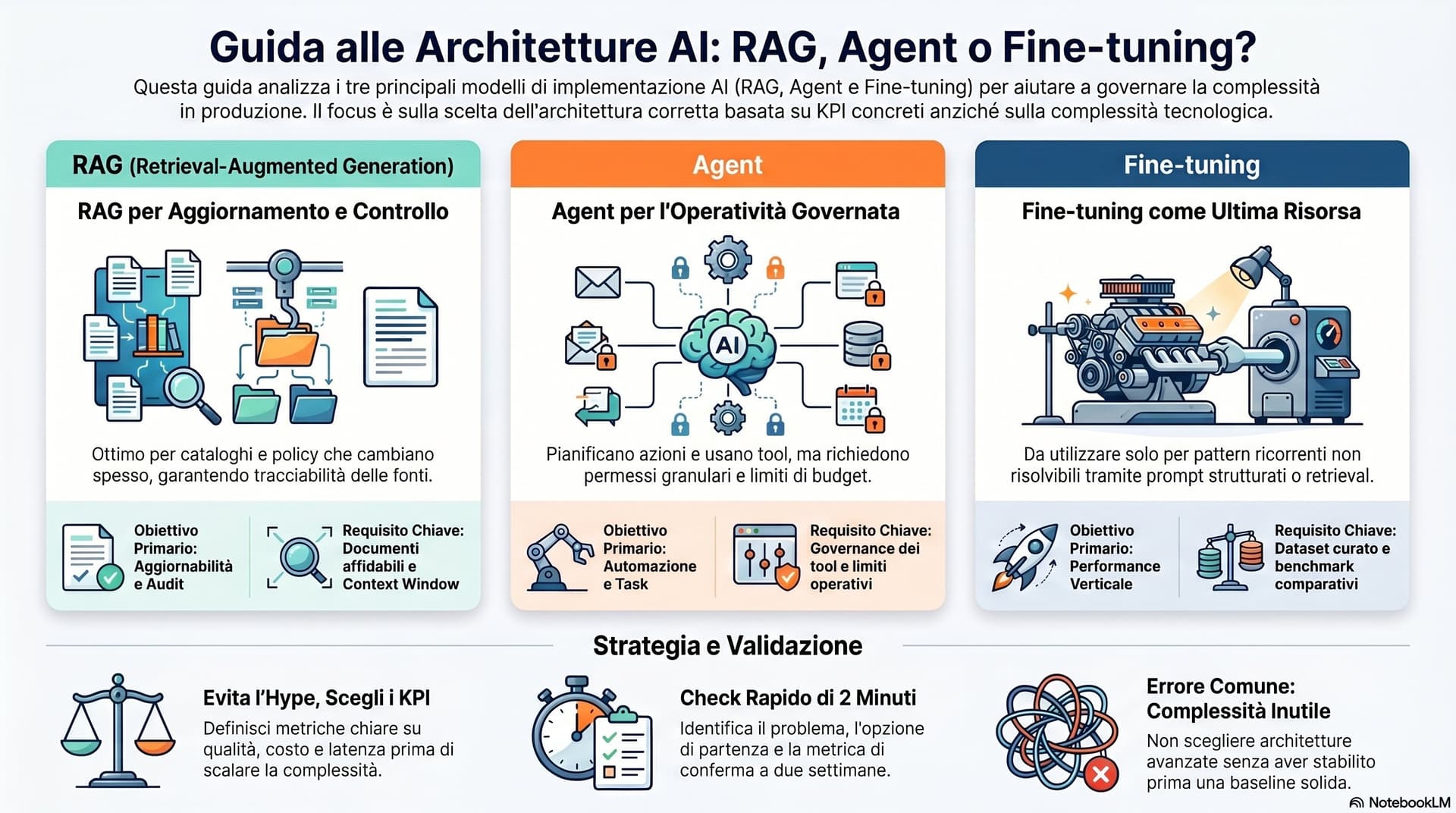Anteprima infografica Pattern Avanzati: RAG, Agent e Fine-tuning